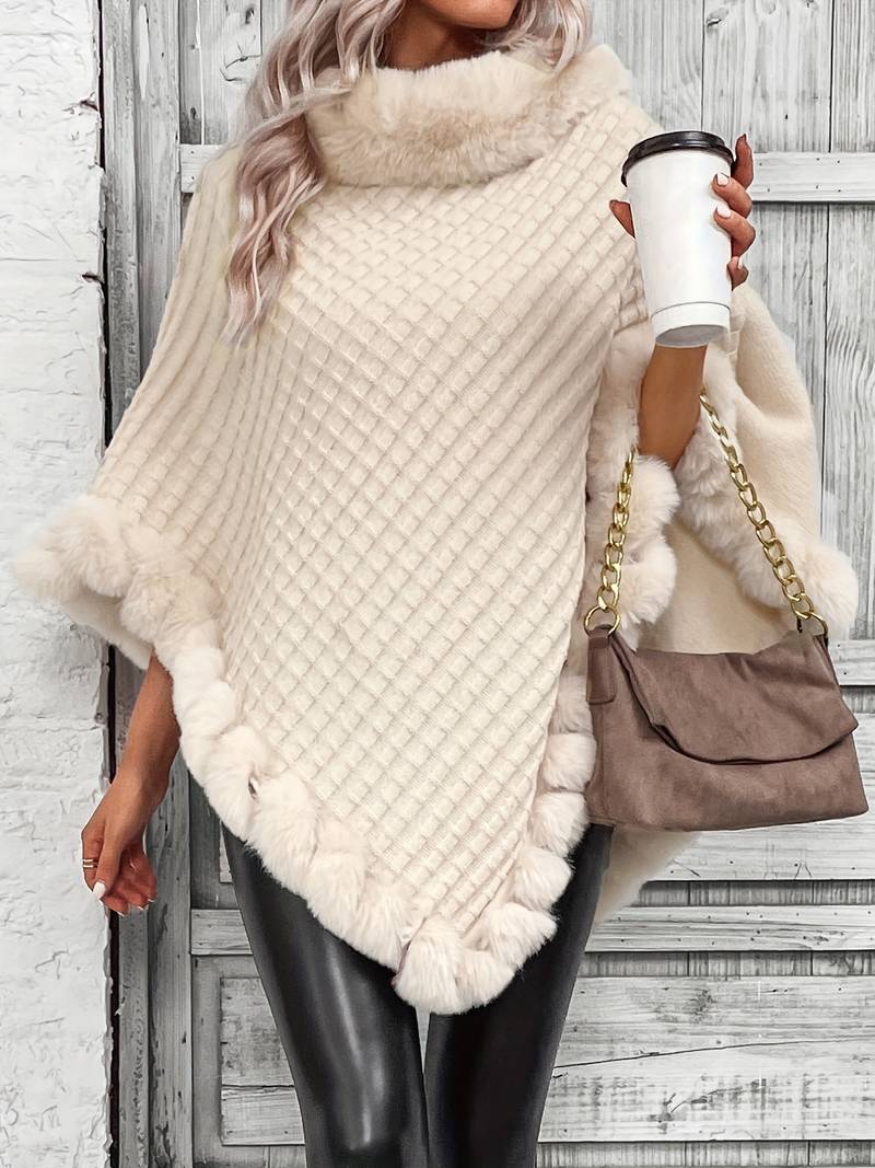 Fur-Trim Poncho Knit