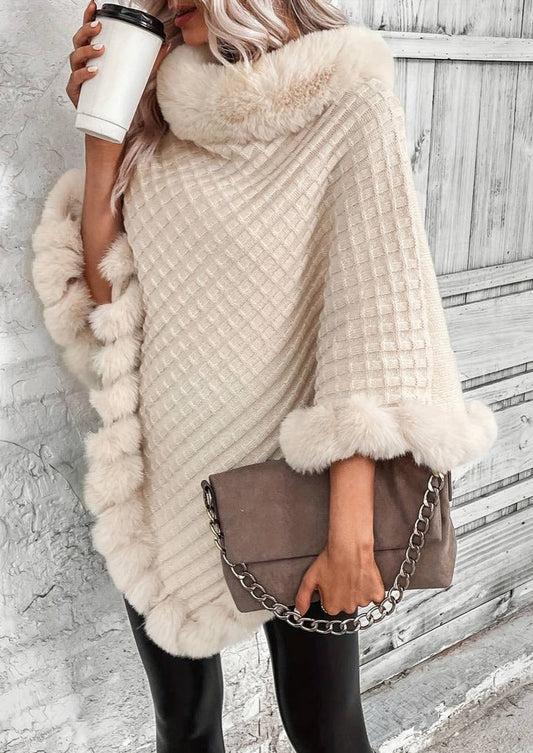 Fur-Trim Poncho Knit