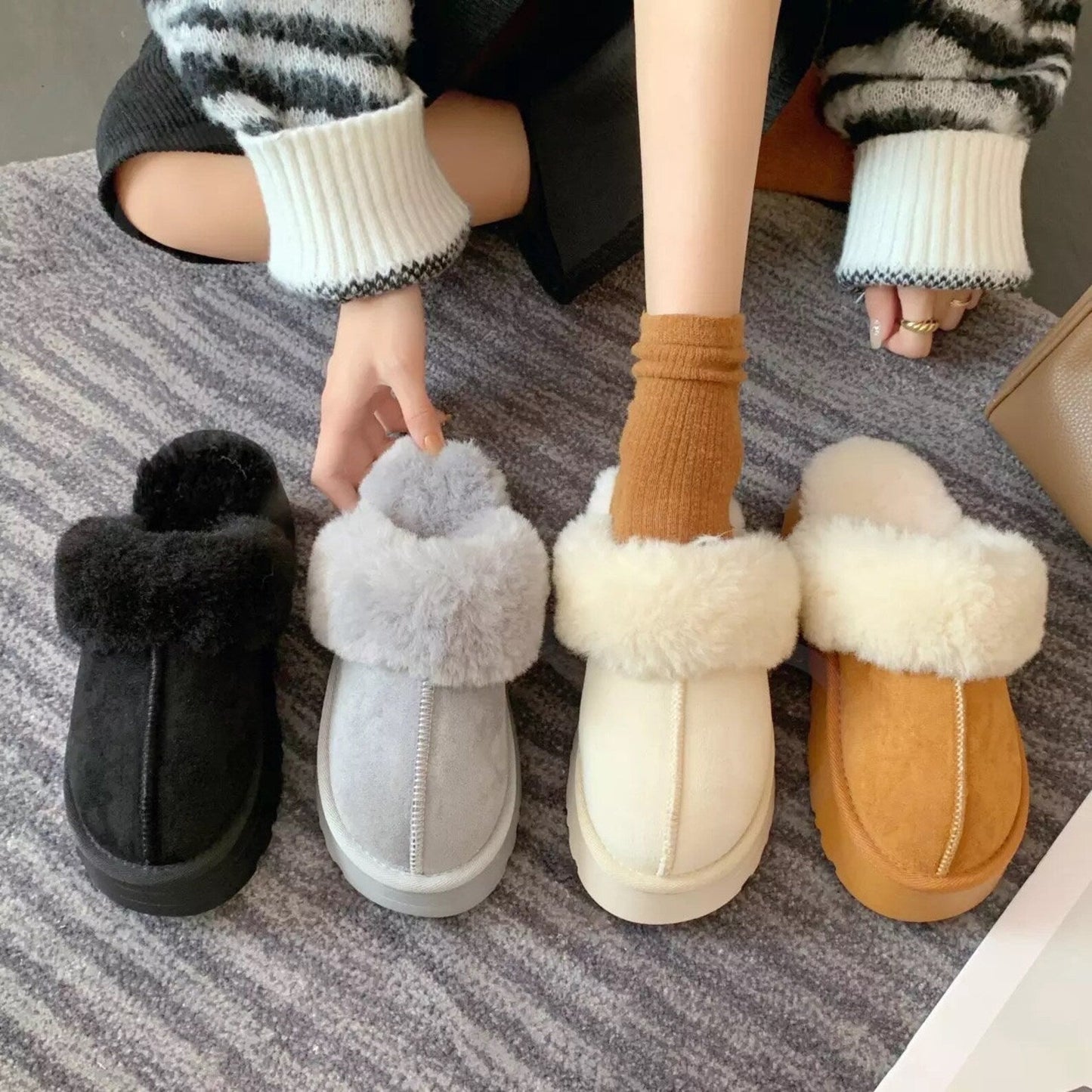 Fur Slip on Platform Slides