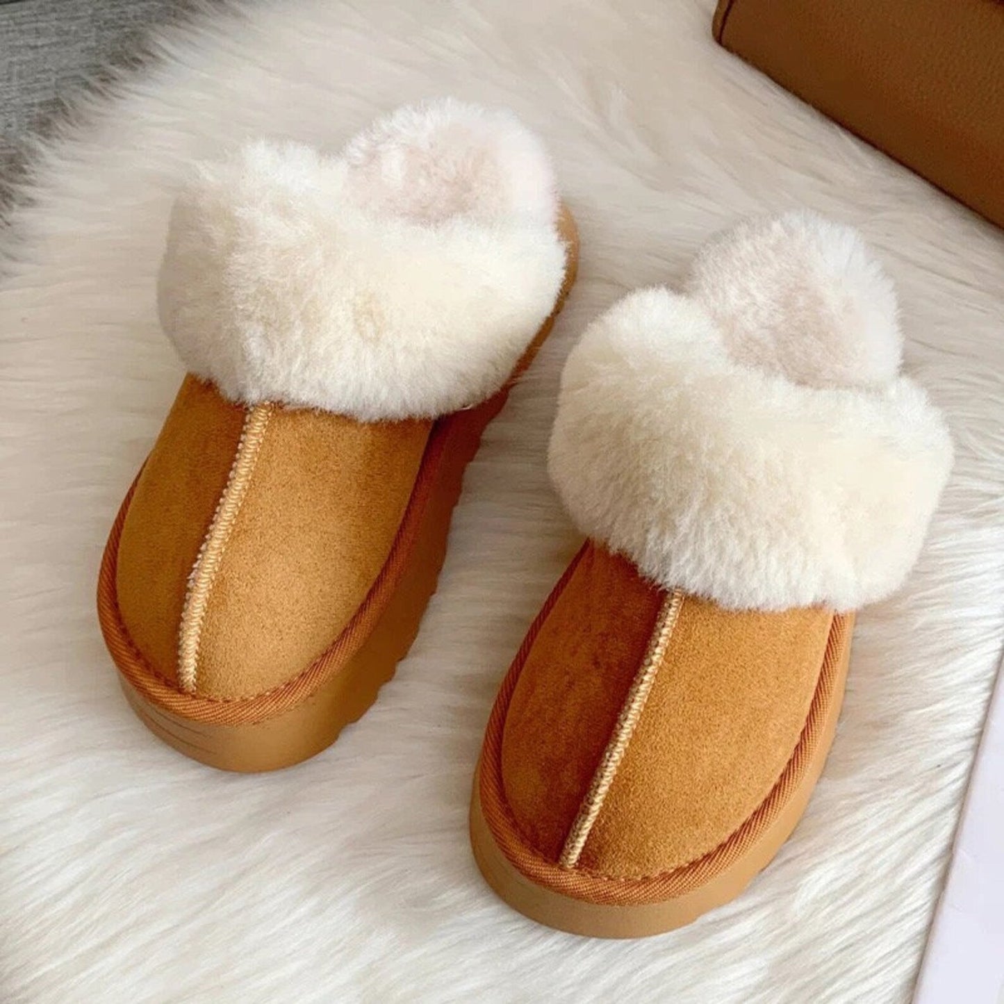 Fur Slip on Platform Slides