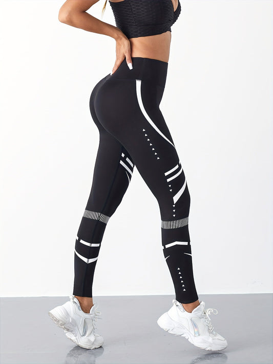 White Stripe High-Waist Tummy Control Yoga & Fitness Leggings