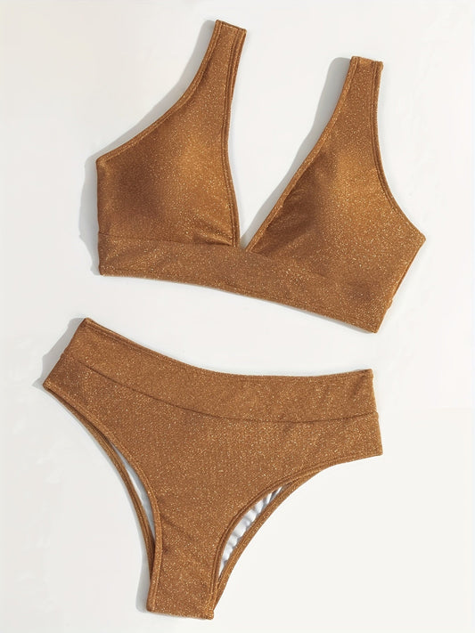 Glitter Golden V Neck Bikini