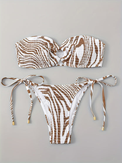 Zebra Print Shirred Tie Side Bikini