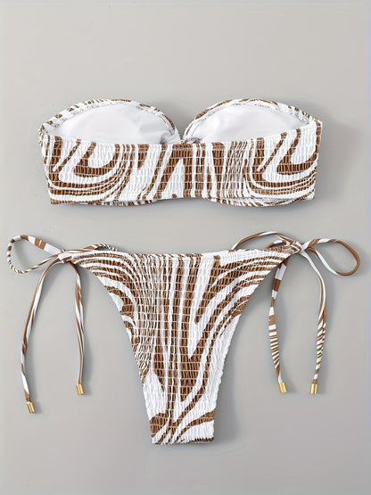 Zebra Print Shirred Tie Side Bikini