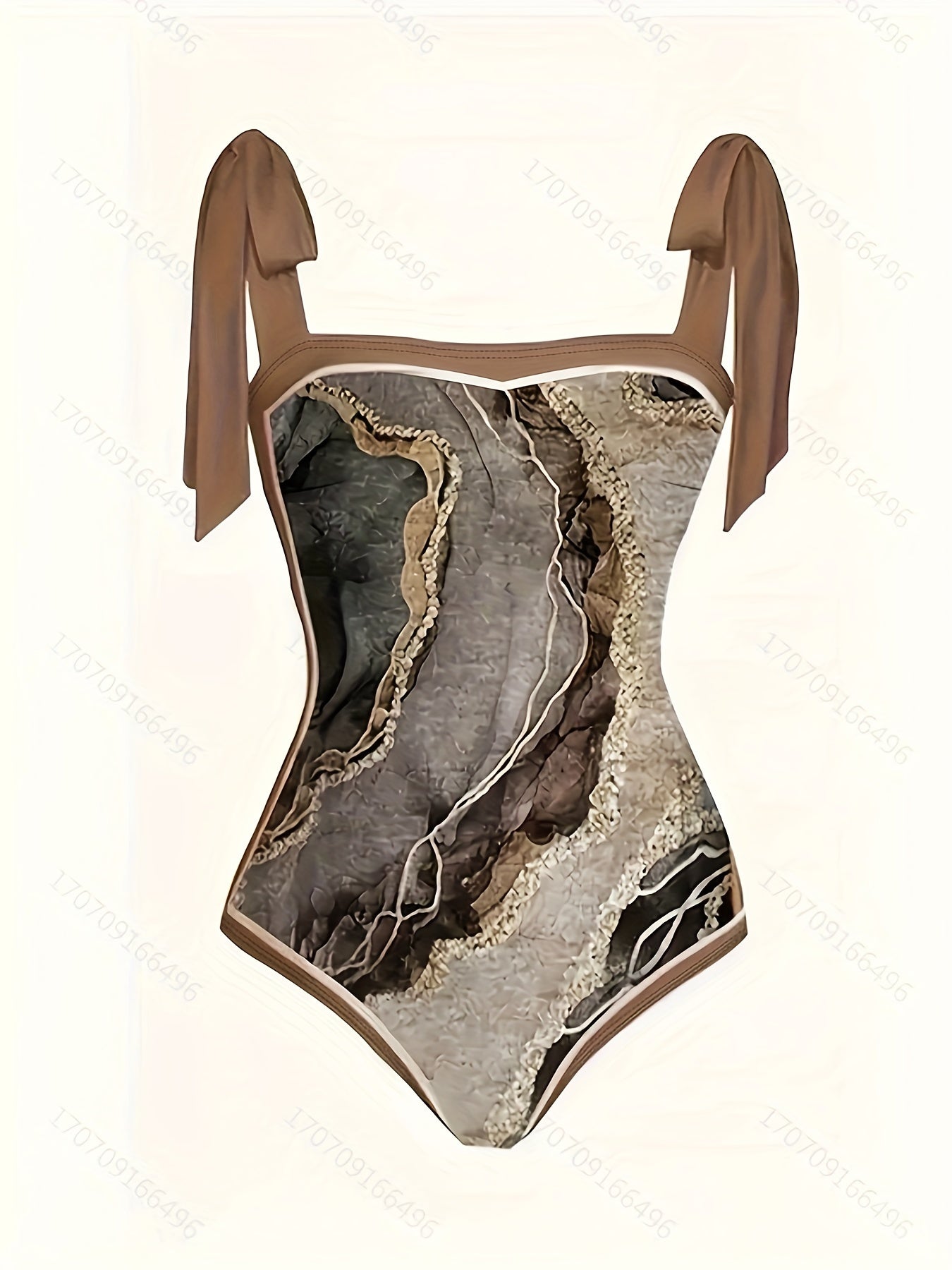 Brown Marble Print Swimsuit & Cover-Up