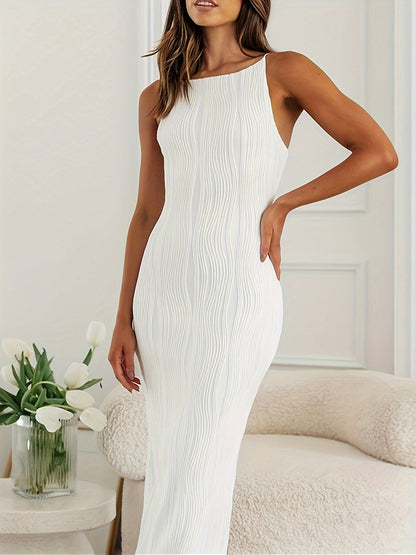 Elegant White Crew Neck Maxi Dress