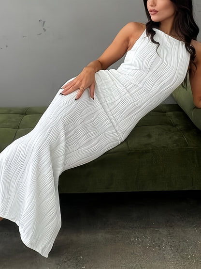 Elegant White Crew Neck Maxi Dress