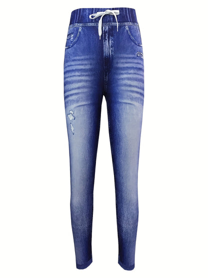 Denim Effect Print Leggings