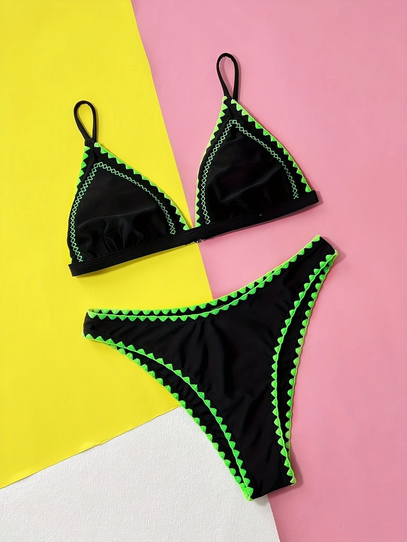 Contrast Trim Bikini Set